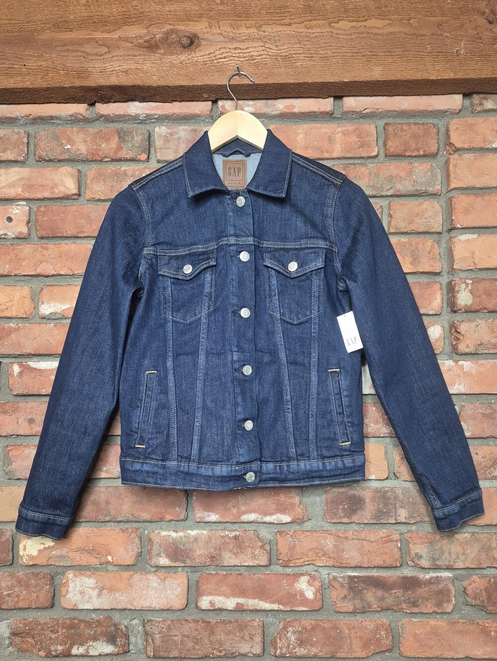 Gap NWT Stretch Denim Trucker Jacket Dark Wash Lyocell Classic Jean Jacket
